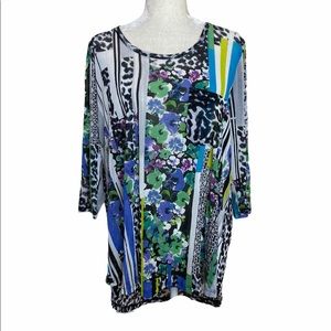 Lynn Ritchie Leopard & Floral Print Tunic Top Size XL